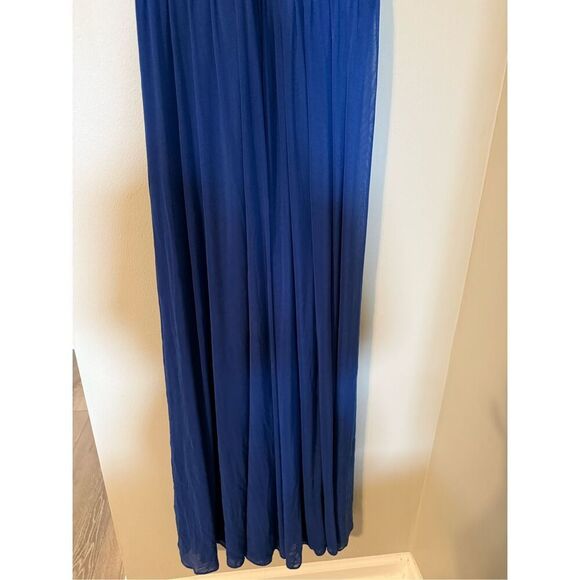 Cachet Size 8 Ruched Bodice Formal Maxi Gown Cobalt Blue With Silver Embroidery - Picture 5 of 10